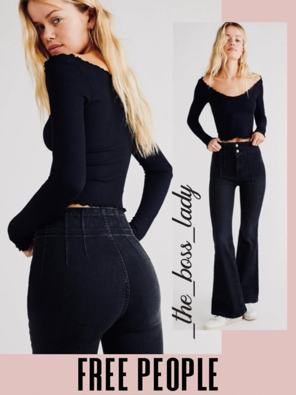 Free People flare pants high rise jeans black 30